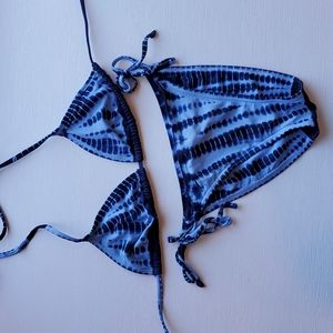 Speedo Dark and Light Blue Tie Dye String Bikini Bathing Suit 6